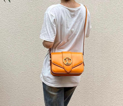 Louis Vuitton Pont 9 Small Crossbody Bag in Orange Smooth Calfskin, Gold-Tone LV Circle Hardware