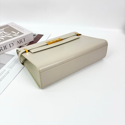 YSL Medium Manhattan Shoulder Bag in White Smooth Calfskin, Gold-Tone Hardware