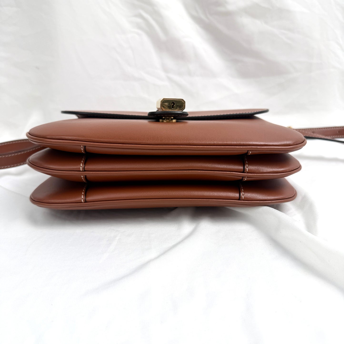 Celine Medium Tabou Shoulder Bag in Brown Smooth Calfskin, Gold Padlock Hardware
