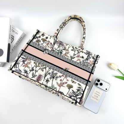 Dior Medium Book Tote Bag, Wildflower Dragonfly Embroidery Canvas