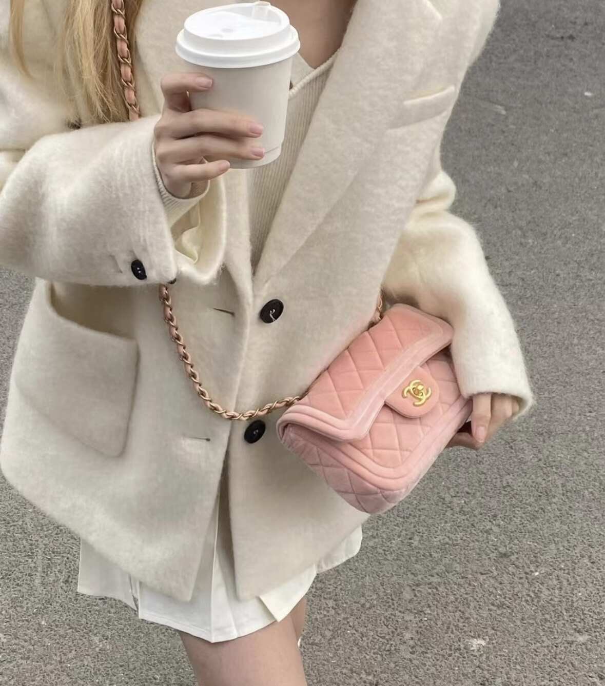 Chanel Classic Flap Bag, 22C Cruise Collection, Light Pink Velvet, Gold-tone Metal Hardware