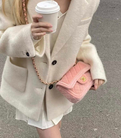 Chanel Classic Flap Bag, 22C Cruise Collection, Light Pink Velvet, Gold-tone Metal Hardware