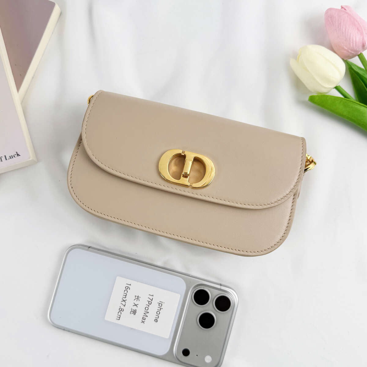 Dior Small Avenue Montaigne Bag, Beige Smooth Calfskin, Gold-tone CD Turnlock Hardware