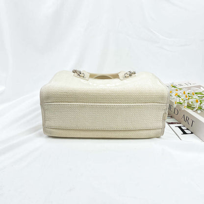 Chanel Small Deauville Shopping Bag, 22C Collection, White Mixed Fiber Canvas, Silver-tone Metal Chain Hardware