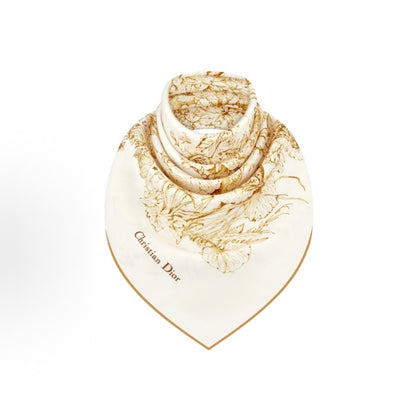 Dior Christmas Limited Edition Toile de Jouy Butterfly Square Silk Scarf, White & Gold, 2023 Holiday Collection
