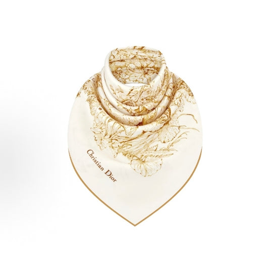 Dior Christmas Limited Edition Toile de Jouy Butterfly Square Silk Scarf, White & Gold, 2023 Holiday Collection