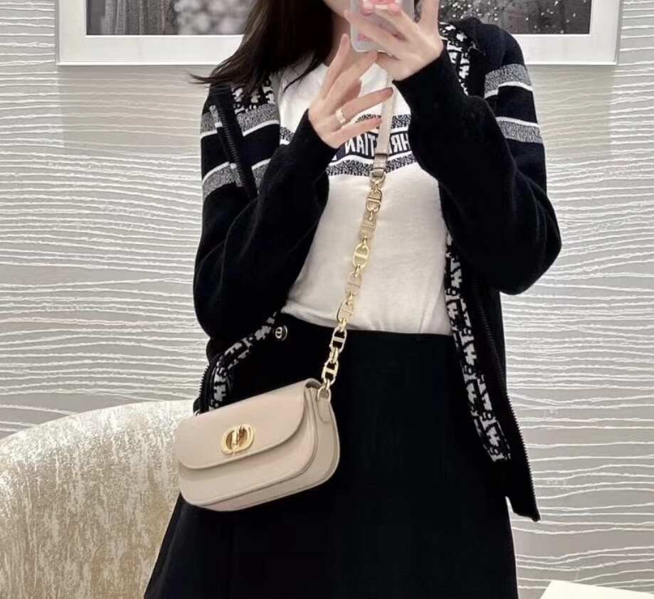 Dior Small Avenue Montaigne Bag, Beige Smooth Calfskin, Gold-tone CD Turnlock Hardware