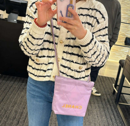 Chanel Mini 22 Handbag, 24P Cruise Collection, Lavender Shiny Lambskin, Gold-tone Metal Hardware