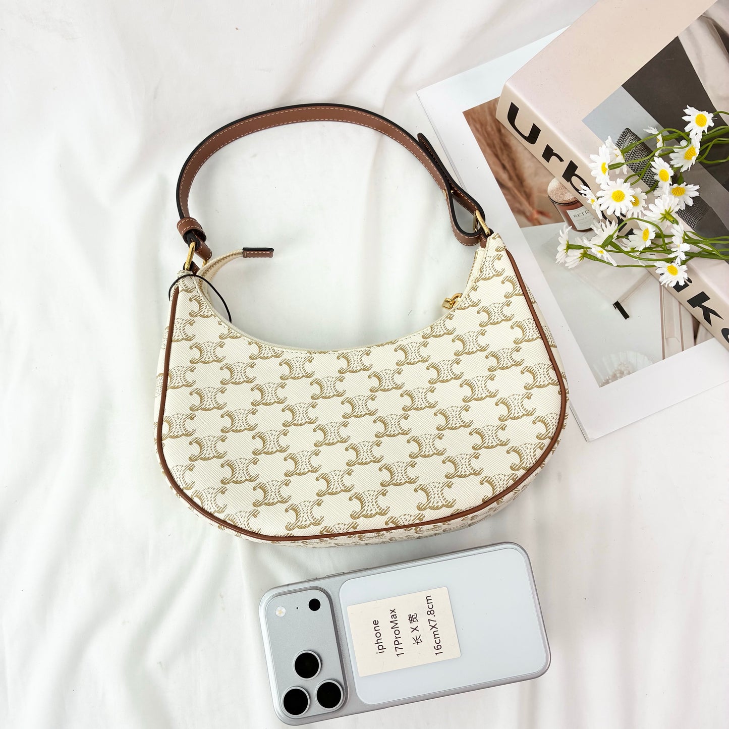 Celine Ava Shoulder Bag in Triomphe Canvas & Calfskin Leather
