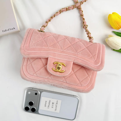 Chanel Classic Flap Bag, 22C Cruise Collection, Light Pink Velvet, Gold-tone Metal Hardware