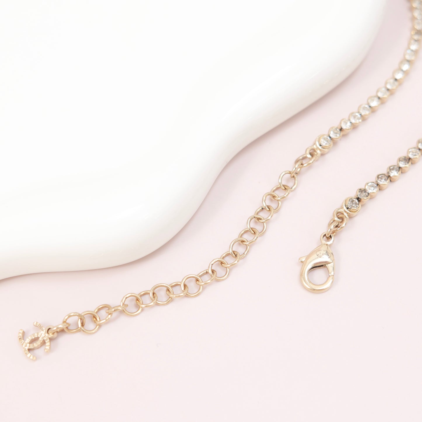 Chanel Perfume Bottle Pendant Necklace, Crystal & Imitation Pearl, Gold-tone Metal Setting