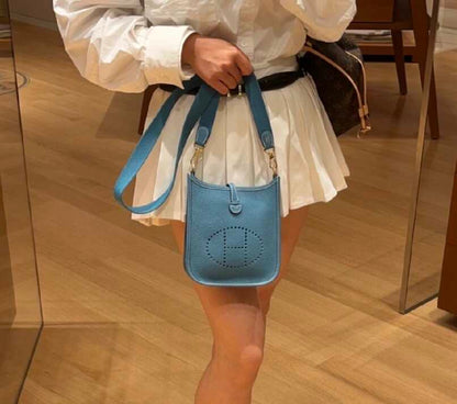 Hermès Evelyne 16, Bleu Jean Taurillon Clemence Leather, Gold Hardware, B Stamp