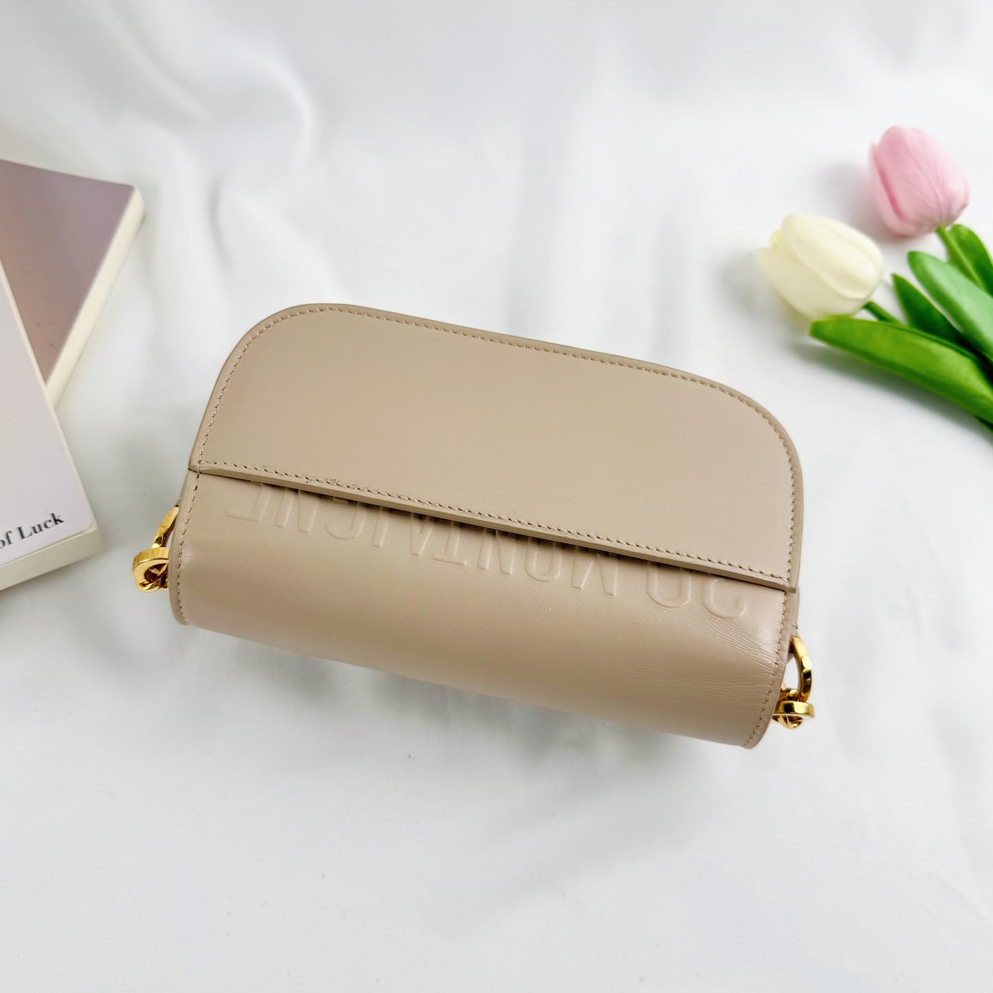 Dior Small Avenue Montaigne Bag, Beige Smooth Calfskin, Gold-tone CD Turnlock Hardware