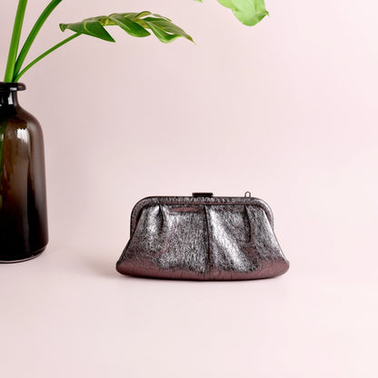 Balenciaga Cloud Clutch Crossbody Bag, Metallic Crackled Leather, White Logo Print with Detachable Leather Strap