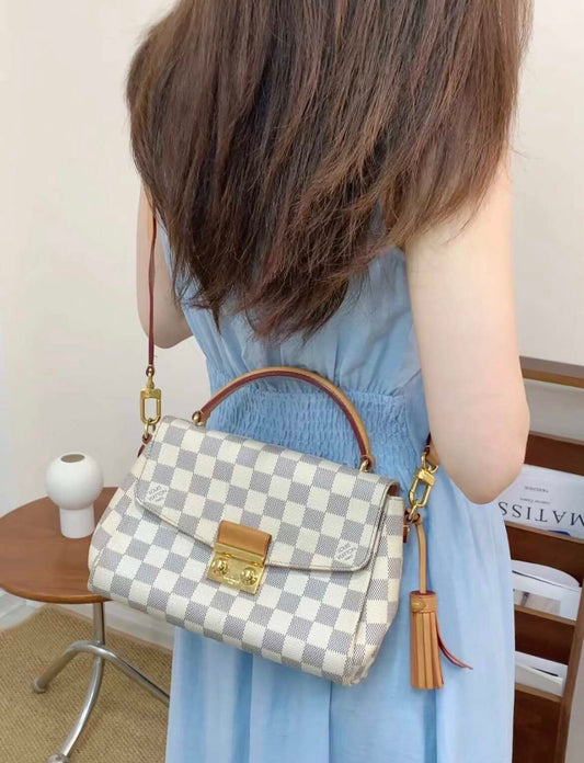 Louis Vuitton Croisette, Damier Azur Canvas, Natural Cowhide Trim with Tassel, Gold-tone Hardware