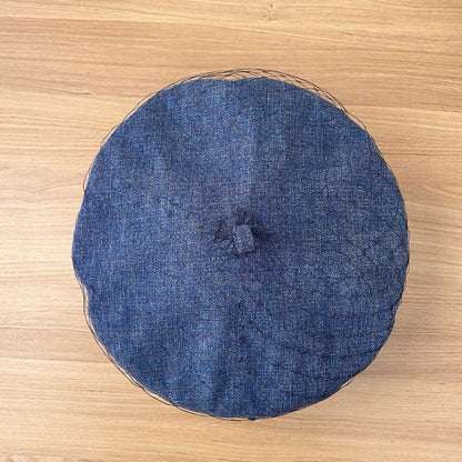 Dior Arty Beret, Blue Denim Cotton with Black Veil Netting, Gold Metal Dior Logo