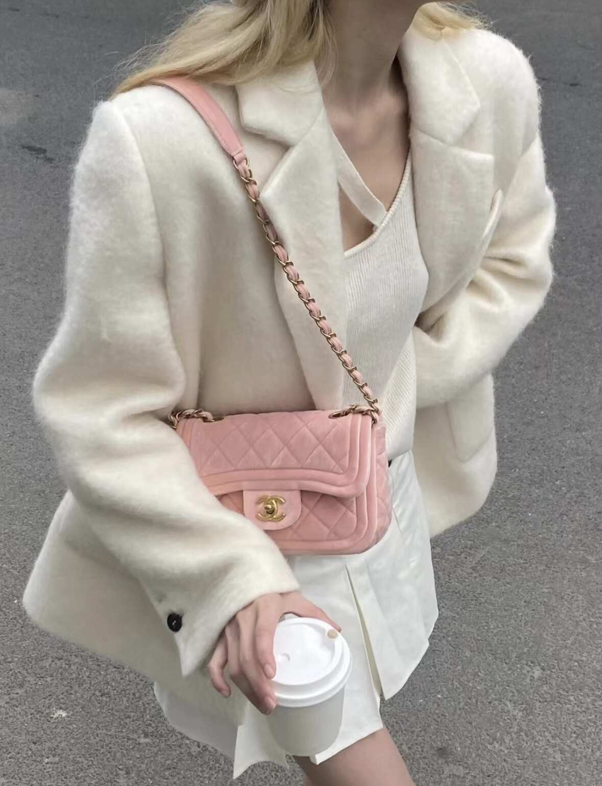 Chanel Classic Flap Bag, 22C Cruise Collection, Light Pink Velvet, Gold-tone Metal Hardware