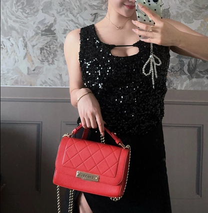 Chanel Trendy CC Top Handle Flap Bag, Red Caviar Leather, Gold-Tone Hardware