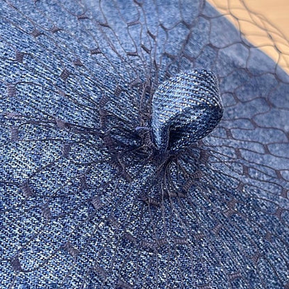 Dior Arty Beret, Blue Denim Cotton with Black Veil Netting, Gold Metal Dior Logo