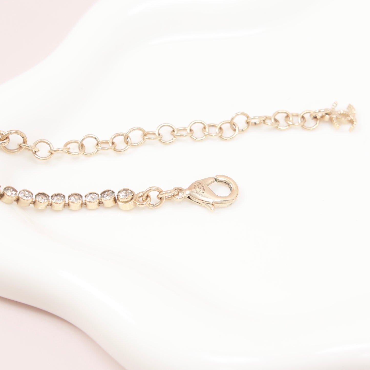Chanel Perfume Bottle Pendant Necklace, Crystal & Imitation Pearl, Gold-tone Metal Setting