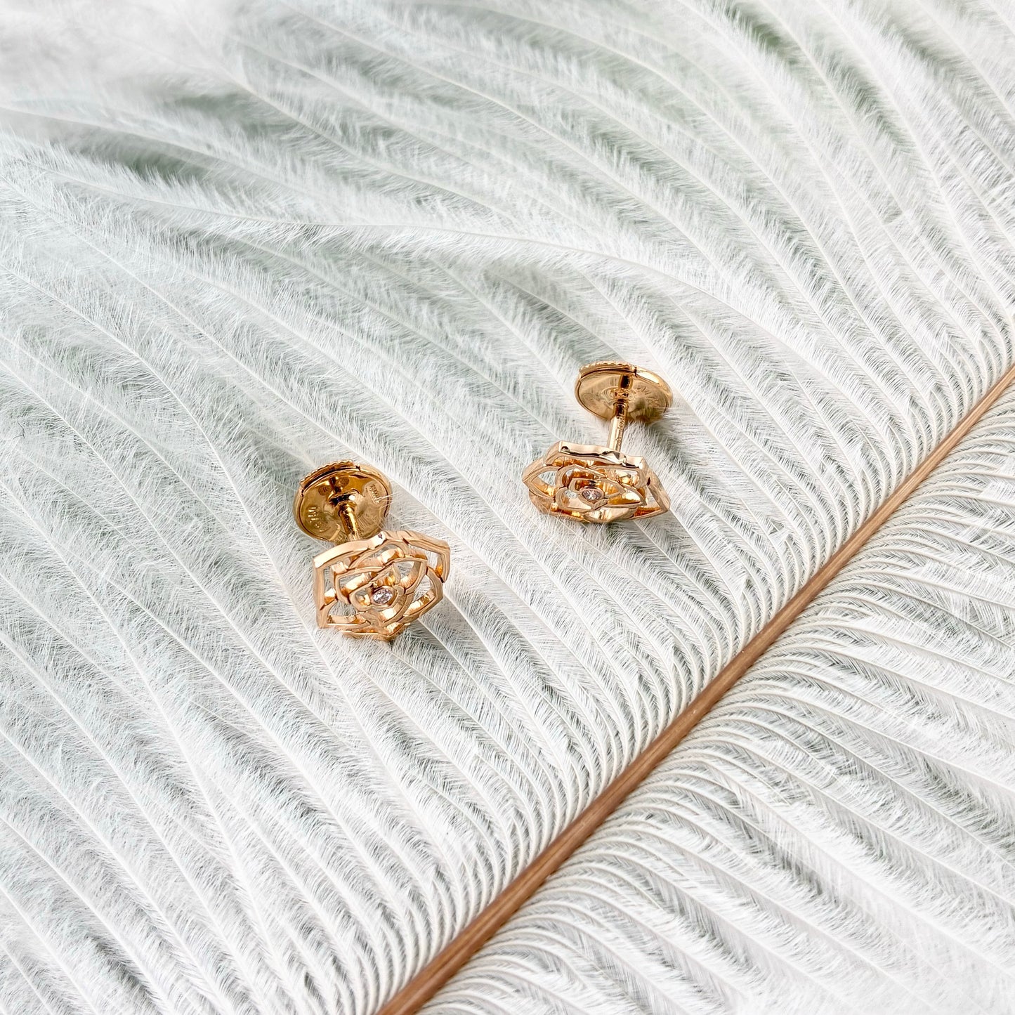 Piaget Rose 18K Rose Gold Openwork Single Diamond Stud Earrings