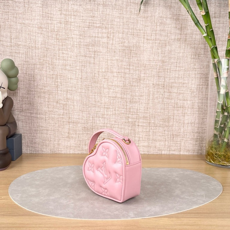 Louis Vuitton Pop My Heart Pink Quilted Leather Heart Mini Crossbody Bag, Gold-tone Chain Strap, Valentine Limited Edition