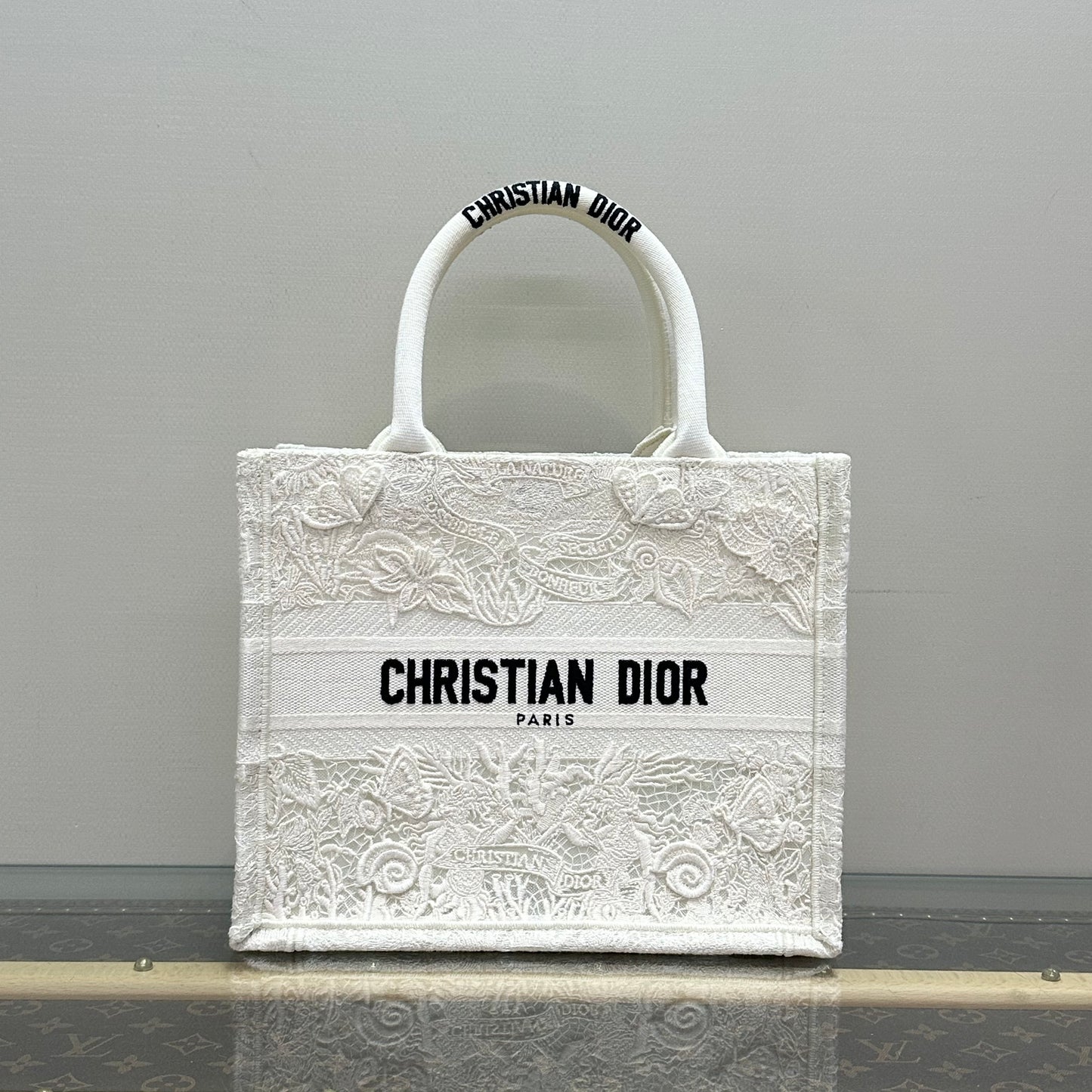 Dior Medium Book Tote, Limited Edition White Butterfly Embroidery Raffia & Canvas Tote Bag