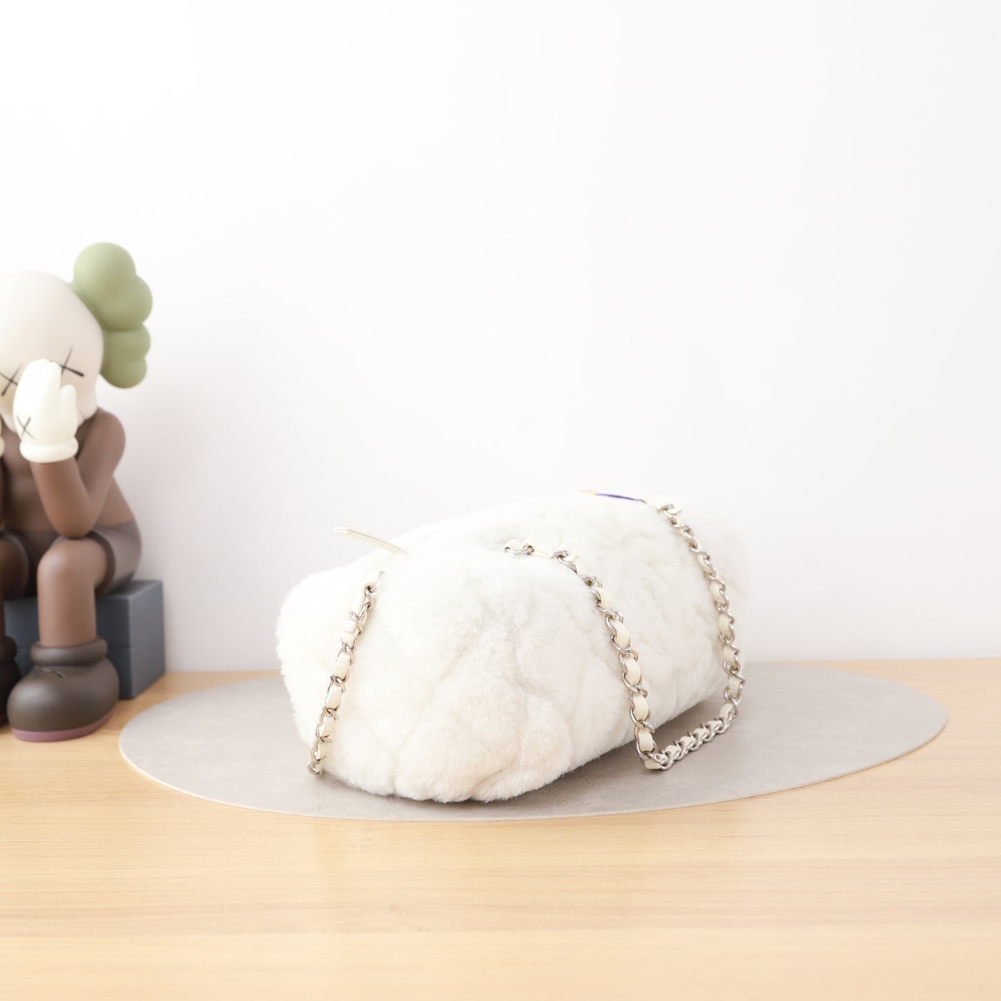 Chanel Coco Neige Bowling Bag, 23N Collection, White Shearling Fur, Silver-tone Interlocking CC Hardware with Chain Strap