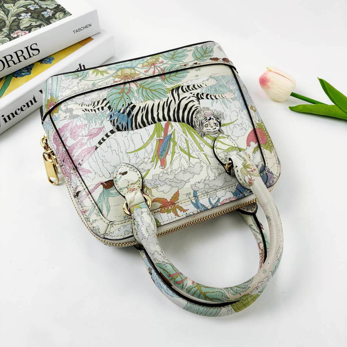Gucci Mini Horsebit 1955 Top Handle Bag, Tiger Limited Edition Printed Calfskin, Gold-tone Hardware