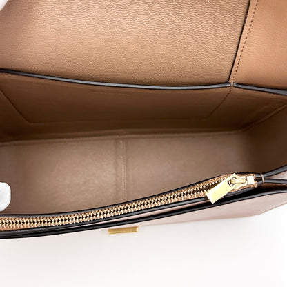 Celine Frame Shoulder Bag, Brown & White Smooth Calfskin, Gold-tone Clasp Hardware with Wide Leather Strap