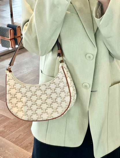 Celine Ava Shoulder Bag in Triomphe Canvas & Calfskin Leather