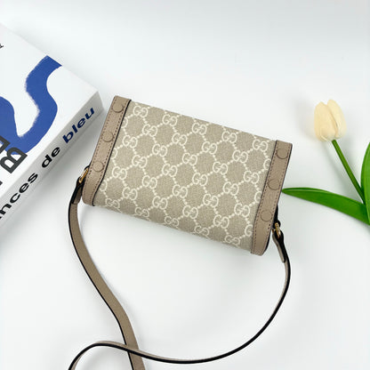 Gucci Horsebit 1955 Mini Crossbody Bag in GG Supreme Canvas and Leather Trim