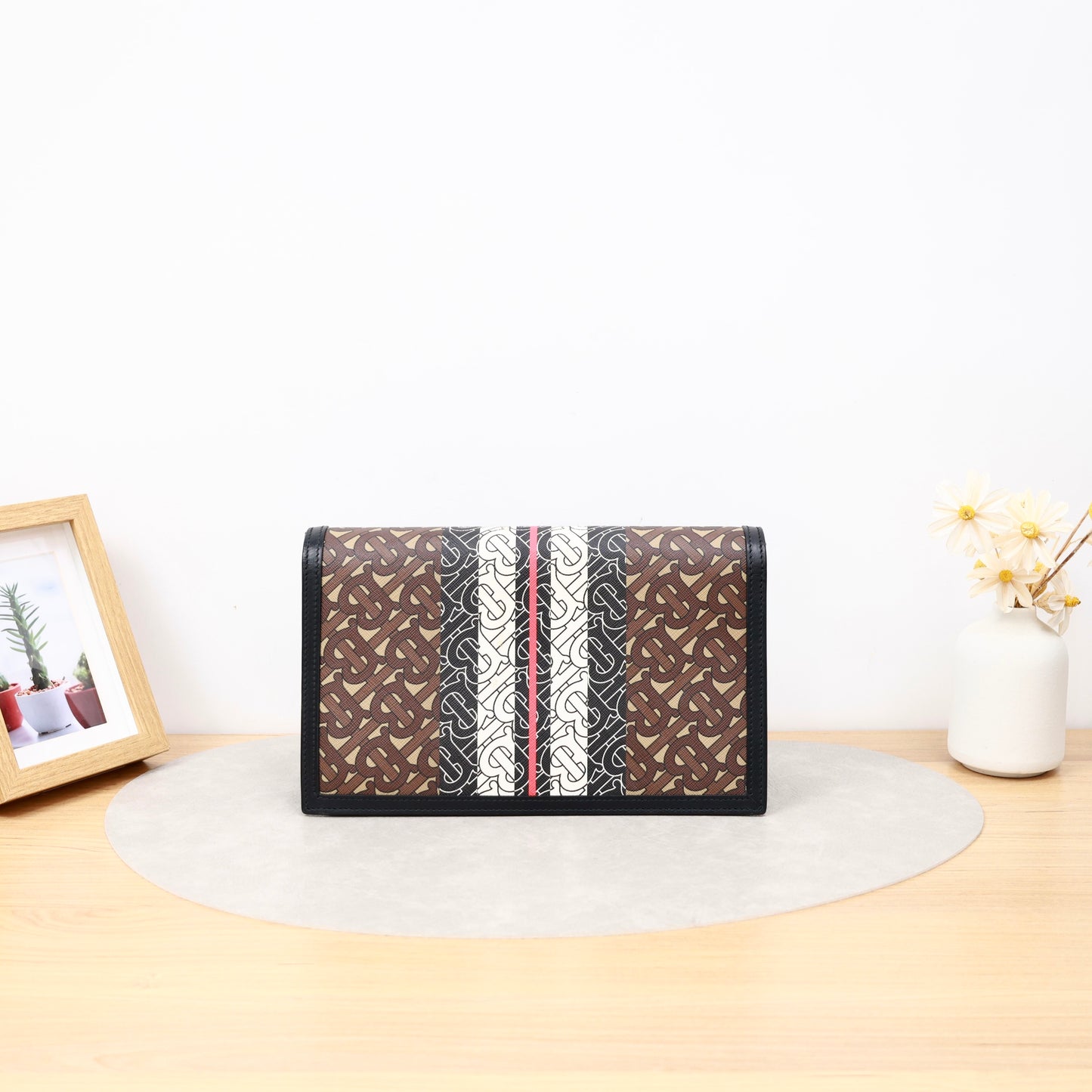 Burberry TB Monogram Envelope Chain Crossbody Bag, Stripe Printed Coated Canvas & Leather Trim, Gold-tone TB Logo Hardware