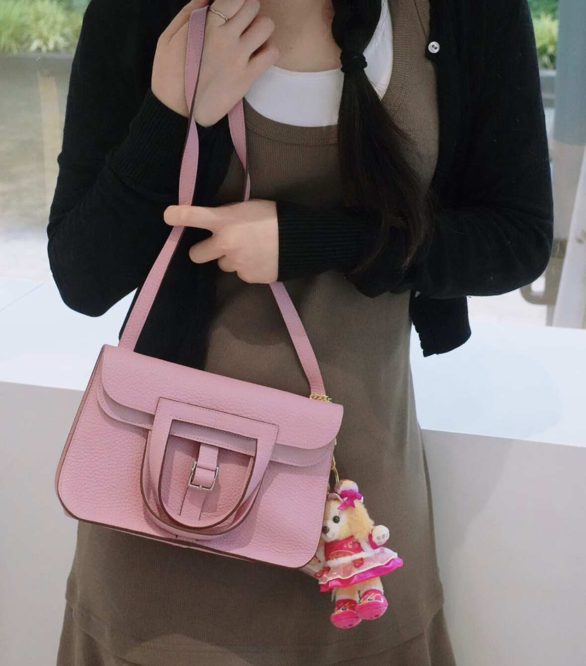 Hermès Halzan 25 Bag, Mauve Sylvestre Taurillon Clemence Leather, Palladium Hardware, U Stamp