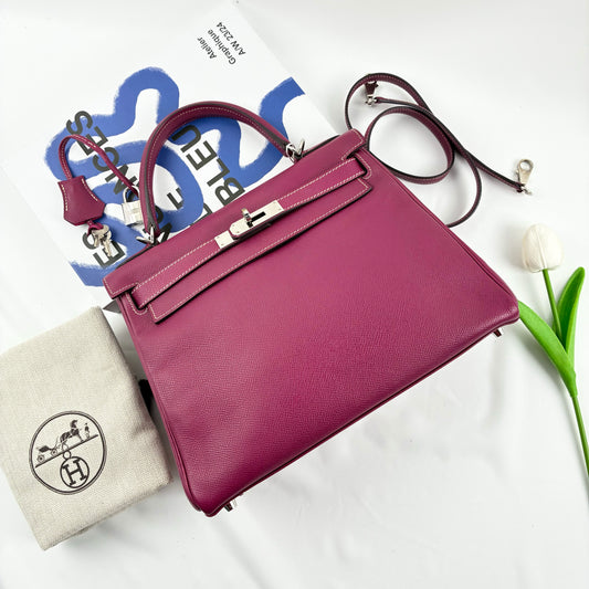 Hermès Kelly 28 in Cyclamen Epsom Leather, Palladium Hardware, Circle O Stamp