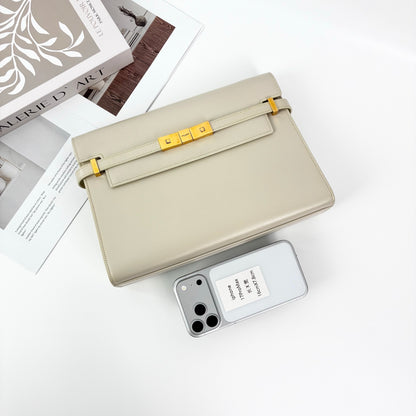 YSL Medium Manhattan Shoulder Bag in White Smooth Calfskin, Gold-Tone Hardware