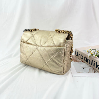 Chanel Small 19 Flap Bag, Metallic Goatskin, Mixed Gold/Silver Tone Hardware