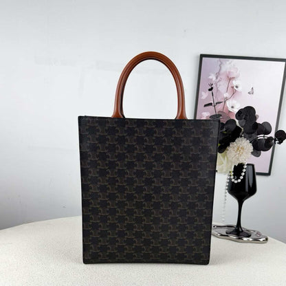 Celine Small Vertical Cabas Tote, Triomphe Monogram Coated Canvas & Calfskin Trim, Detachable Crossbody Strap
