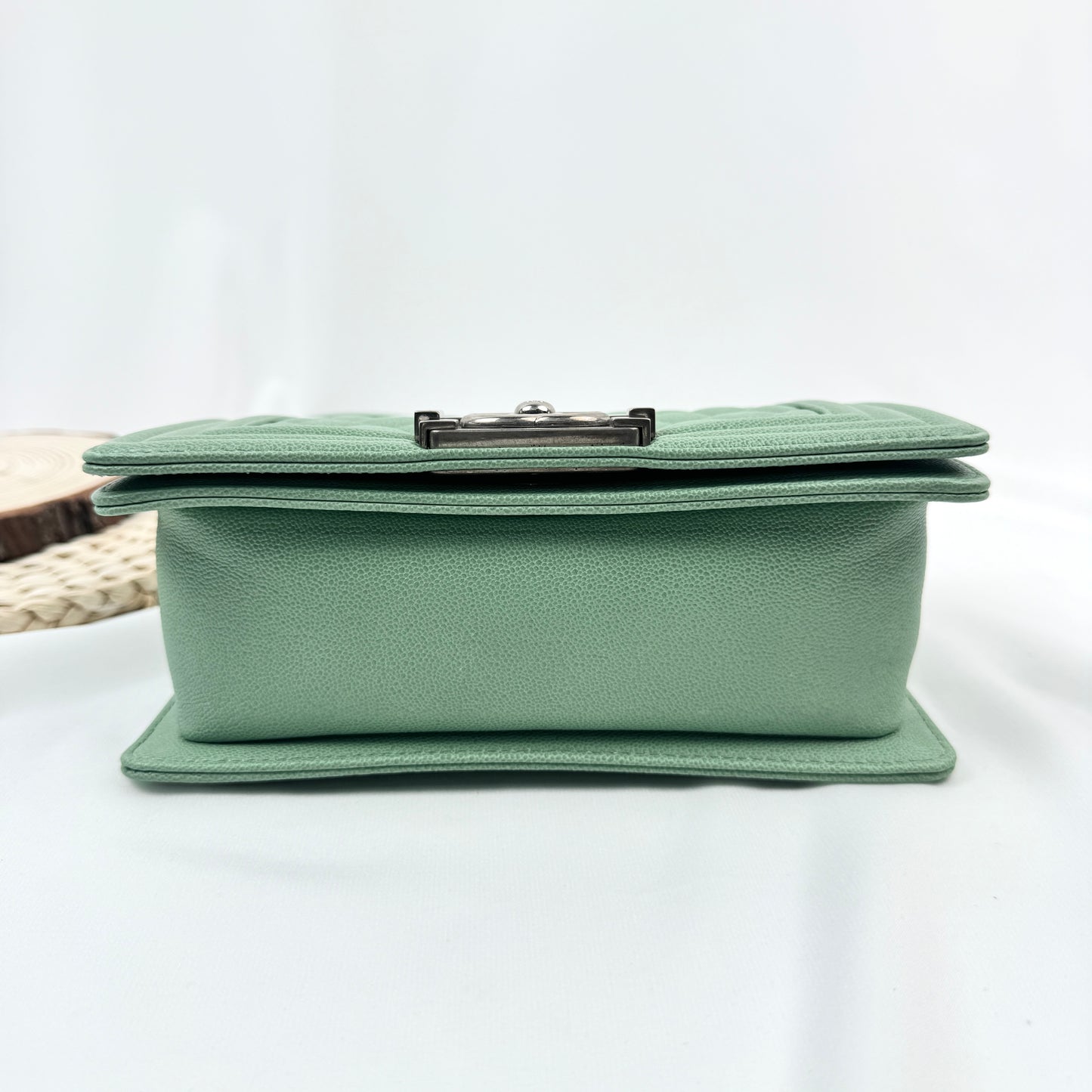 Chanel Small Boy Handbag, 23P Collection, Mint Green Caviar Calfskin, Ruthenium Silver Hardware