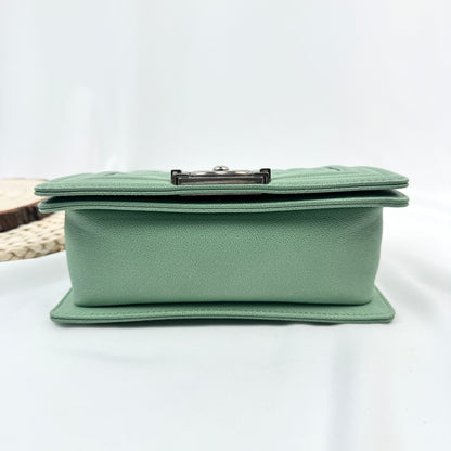 Chanel Small Boy Handbag, 23P Collection, Mint Green Caviar Calfskin, Ruthenium Silver Hardware