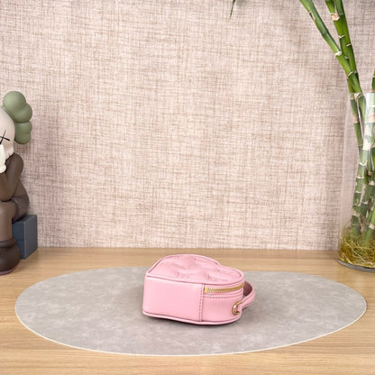 Louis Vuitton Pop My Heart Pink Quilted Leather Heart Mini Crossbody Bag, Gold-tone Chain Strap, Valentine Limited Edition