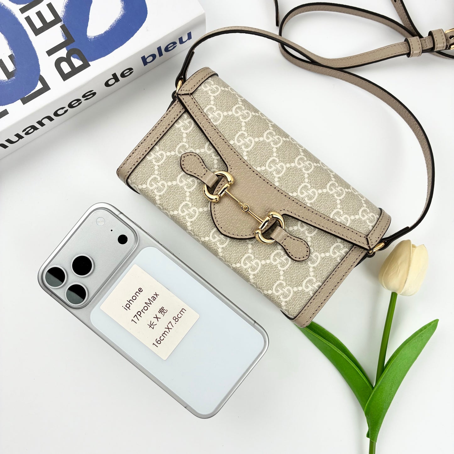 Gucci Horsebit 1955 Mini Crossbody Bag in GG Supreme Canvas and Leather Trim
