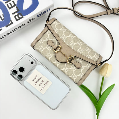 Gucci Horsebit 1955 Mini Crossbody Bag in GG Supreme Canvas and Leather Trim