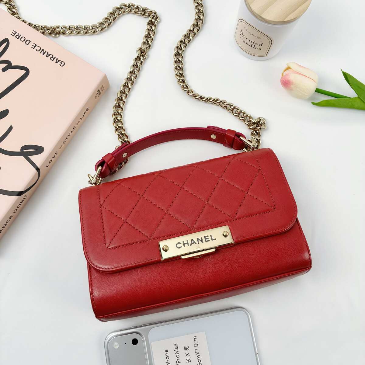 Chanel Trendy CC Top Handle Flap Bag, Red Caviar Leather, Gold-Tone Hardware