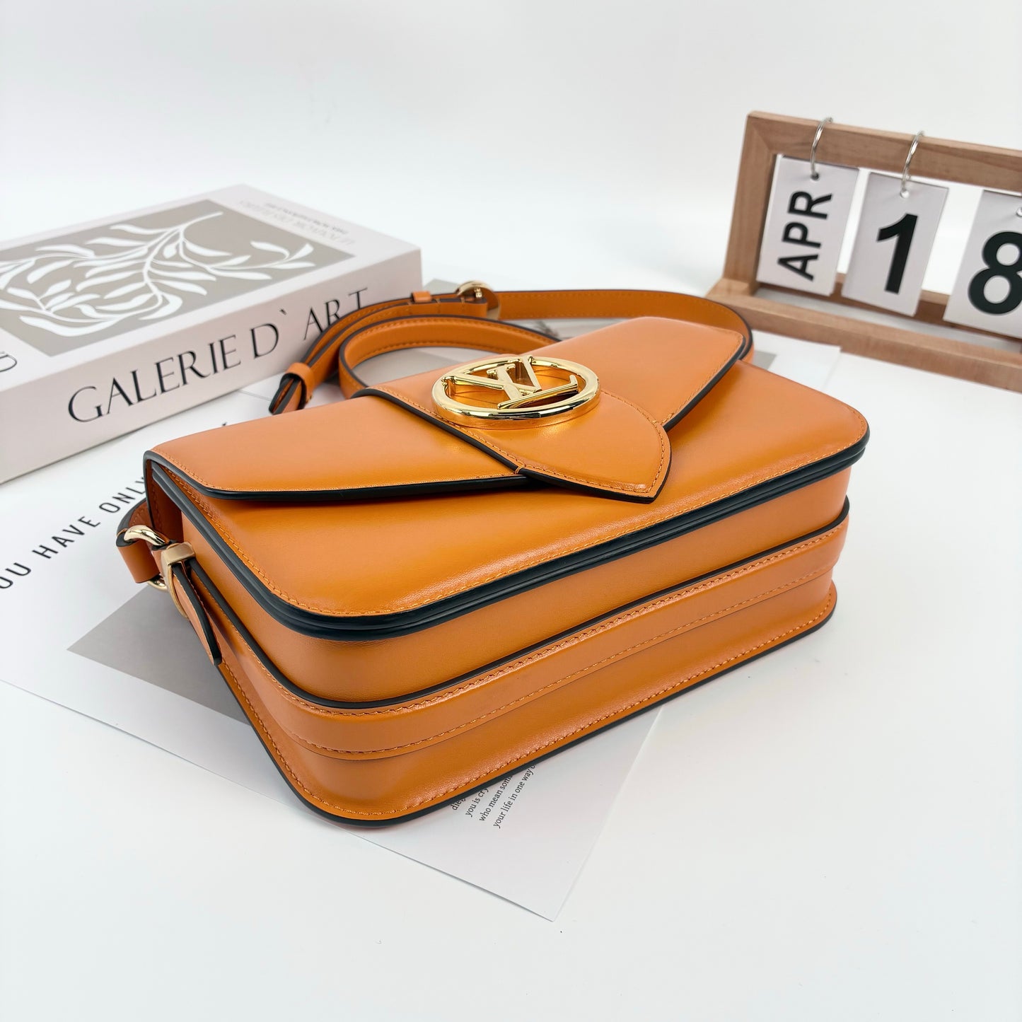 Louis Vuitton Pont 9 Small Crossbody Bag in Orange Smooth Calfskin, Gold-Tone LV Circle Hardware