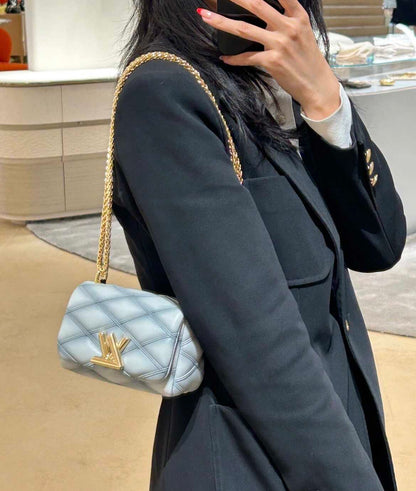 Louis Vuitton GO-14 PM Malletage Handbag, Cruise Collection, Smoky Blue Ombré Gradient Lambskin, Gold-Tone Hardware