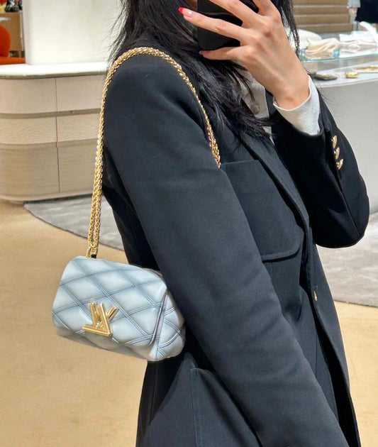 Louis Vuitton GO-14 PM Malletage Handbag, Cruise Collection, Smoky Blue Ombré Gradient Lambskin, Gold-Tone Hardware