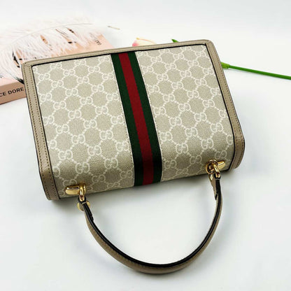 Gucci Ophidia Small Satchel Bag, GG Supreme Canvas with Web Stripe & Leather Trim