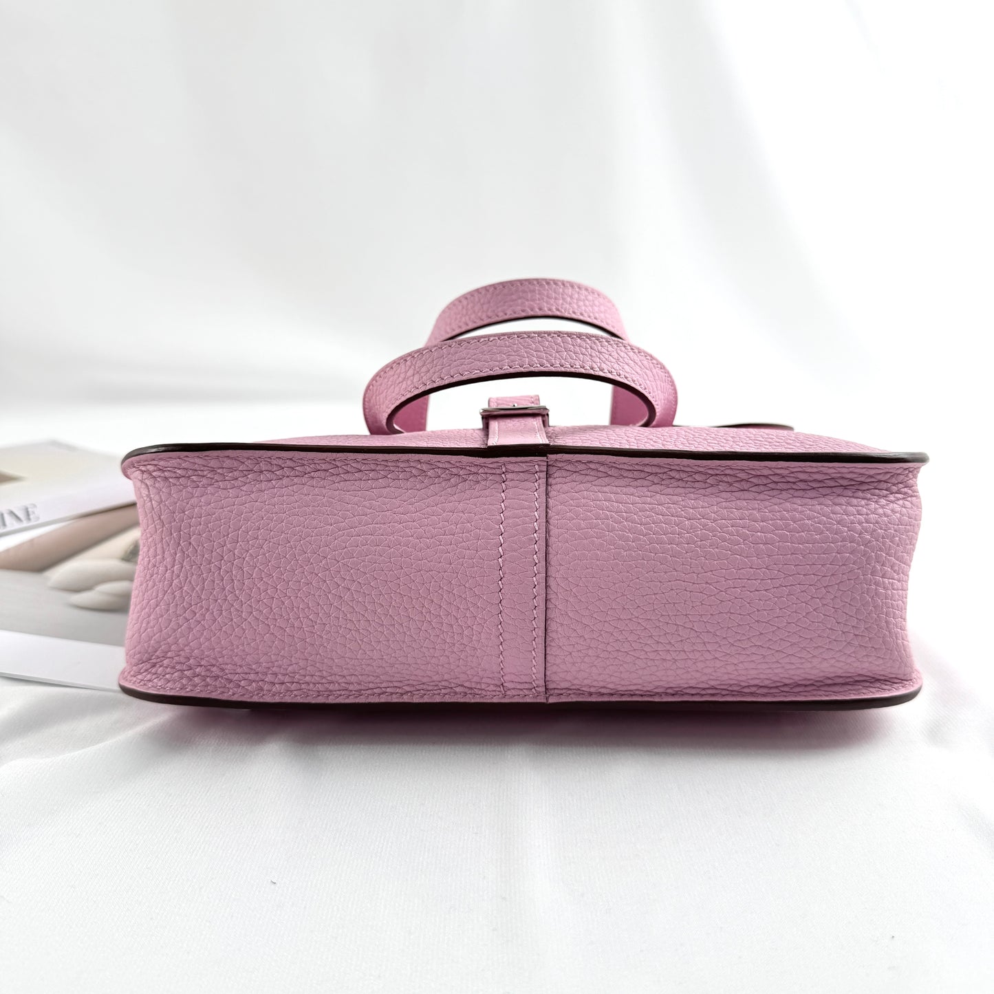 Hermès Halzan 25 Bag, Mauve Sylvestre Taurillon Clemence Leather, Palladium Hardware, U Stamp