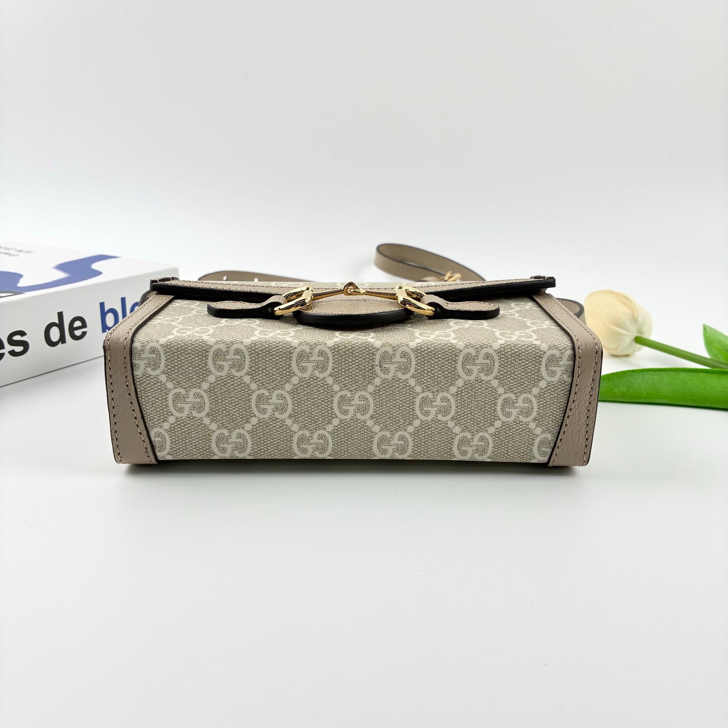 Gucci Horsebit 1955 Mini Crossbody Bag in GG Supreme Canvas and Leather Trim